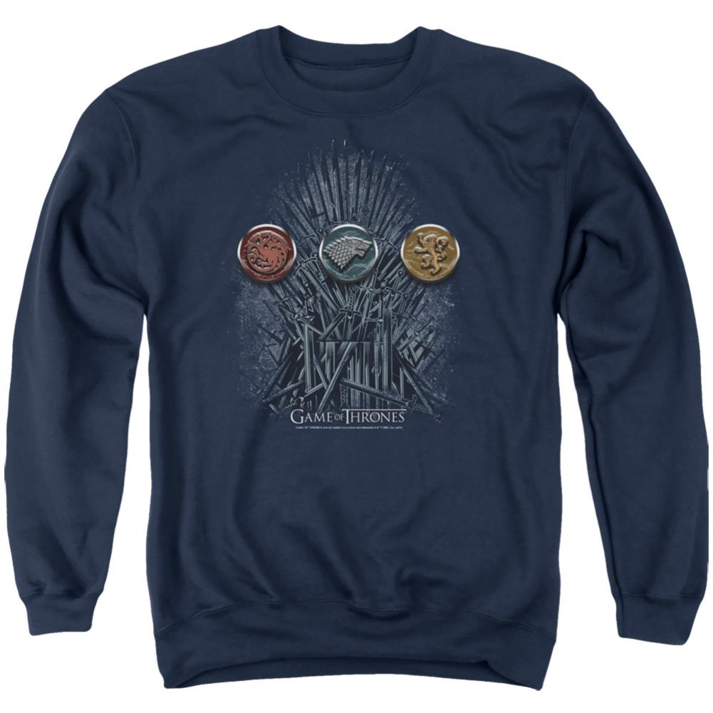 Game Of Thrones For The Throne Sigils Men's Crewneck 50 50 Poly Long-Sleeve T-Shirt