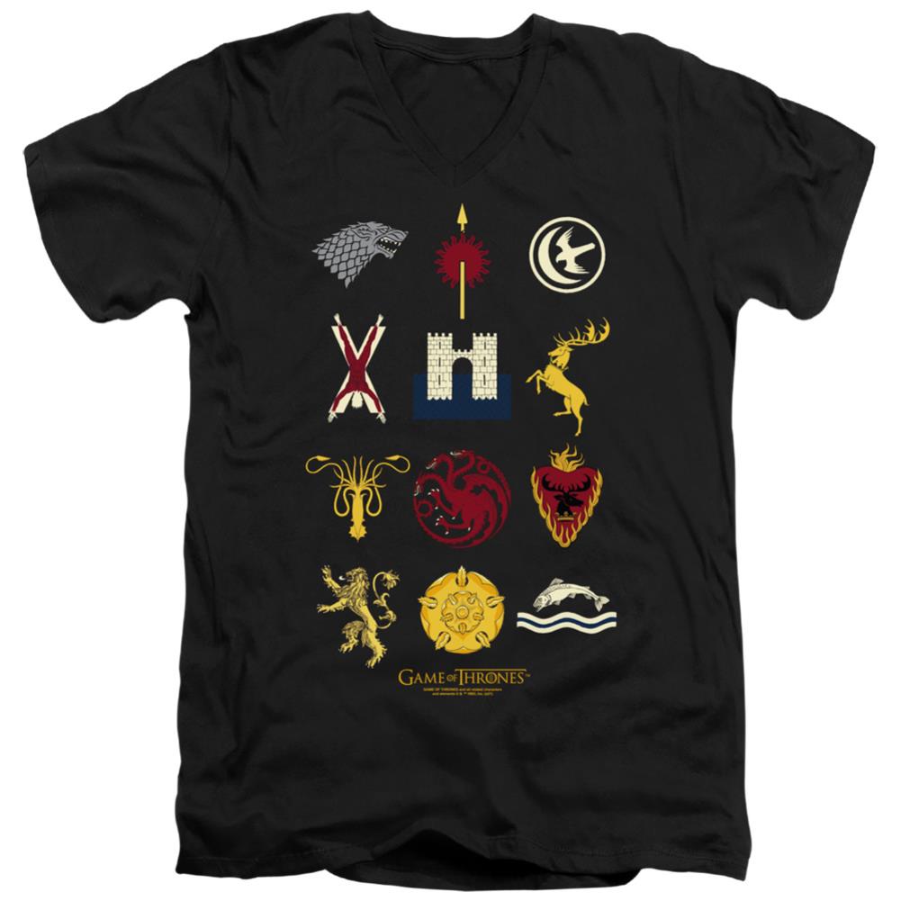 Game Of Thrones House Sigils Men's 30/1 Cotton Slim V-Neck T-Shirt