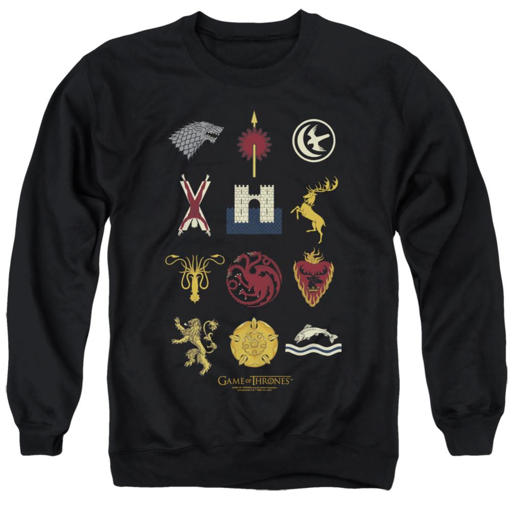 Game Of Thrones House Sigils Men's Crewneck 50 50 Poly Long-Sleeve T-Shirt