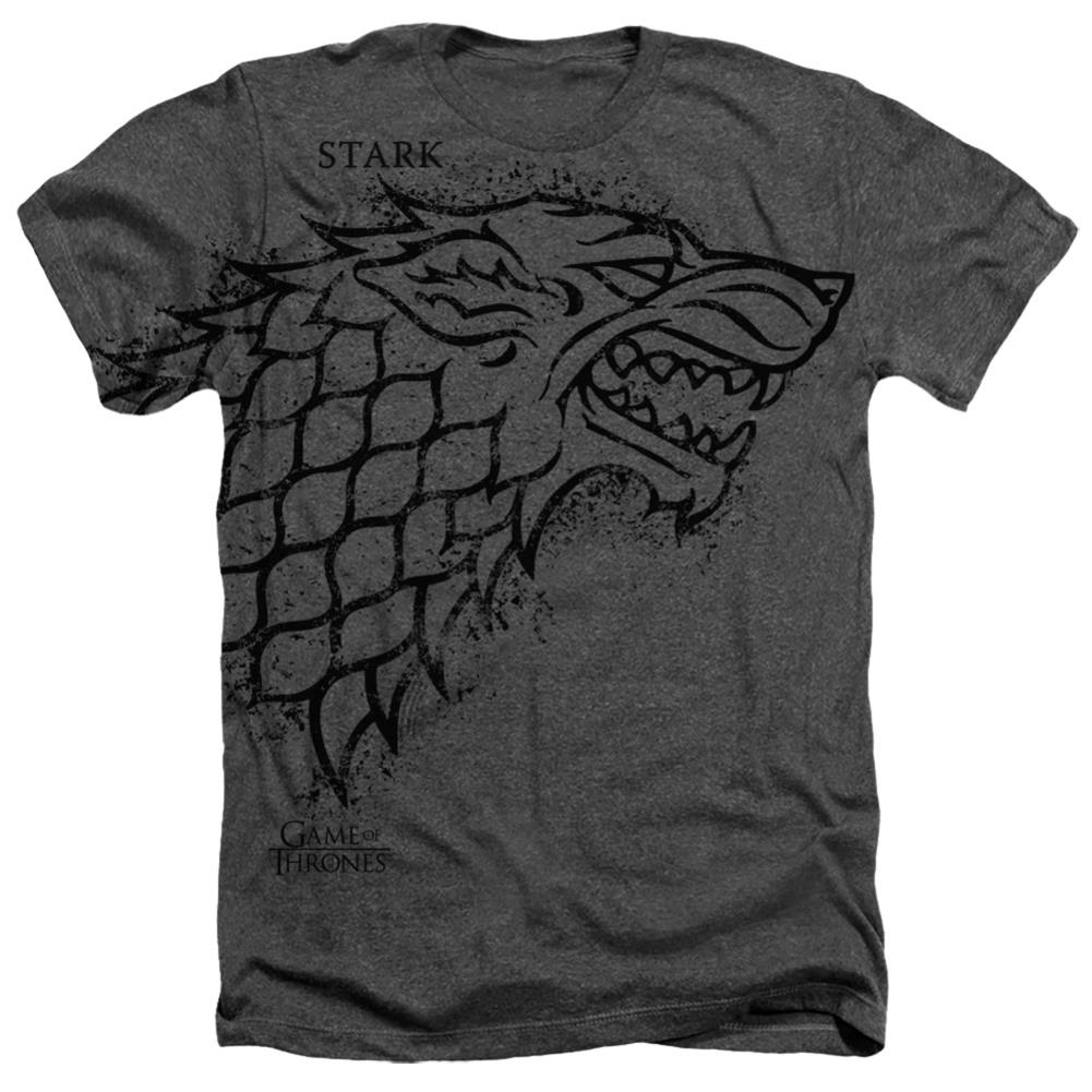 Game Of Thrones House Stark Tonal Men's 30/1 Cotton Poly SS Heather T