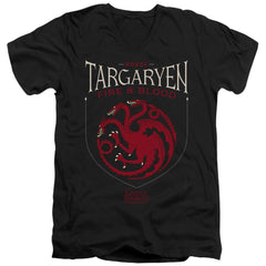 Game Of Thrones House Targaryen Sigil Men's 30/1 Cotton Slim V-Neck T-Shirt