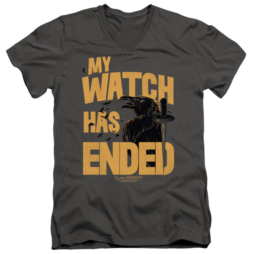 Game Of Thrones My Watch Has Ended Men's 30/1 Cotton Slim V-Neck T-Shirt