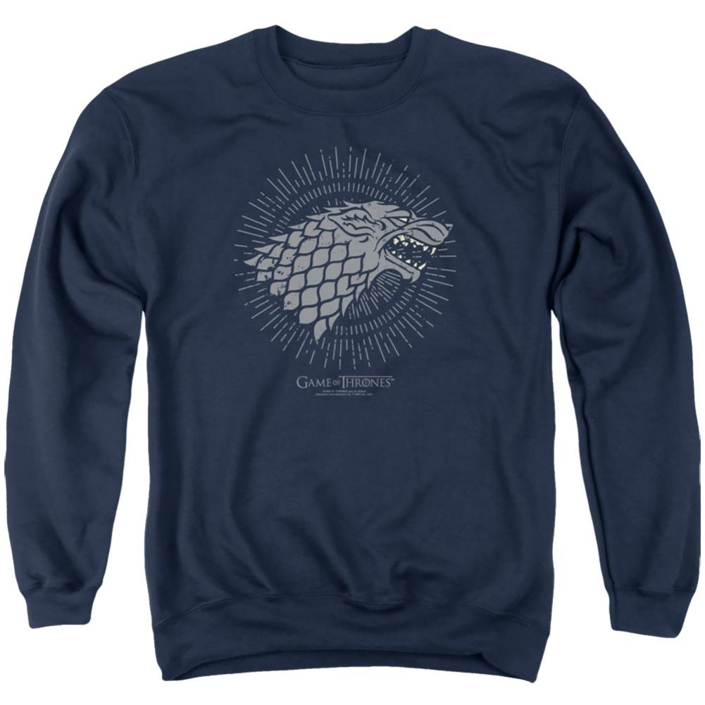 Game Of Thrones Stark Burst Sigils Men's Crewneck 50 50 Poly Long-Sleeve T-Shirt