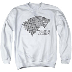 Game Of Thrones Startk Winter Is Coming On White Men's Crewneck 50 50 Poly Long-Sleeve T-Shirt