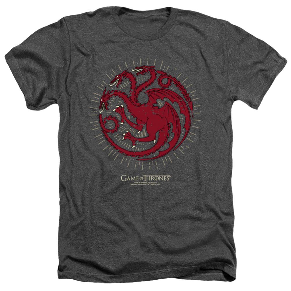 Game Of Thrones Targaryen Burst Sigil Men's 30/1 Heather 60 40 Poly Short-Sleeve T-Shirt