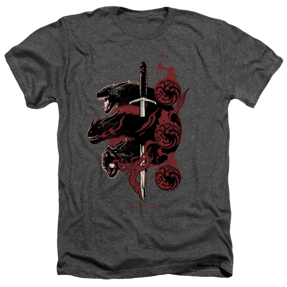 Game Of Thrones Targaryen Dragons Men's 30/1 Heather 60 40 Poly Short-Sleeve T-Shirt