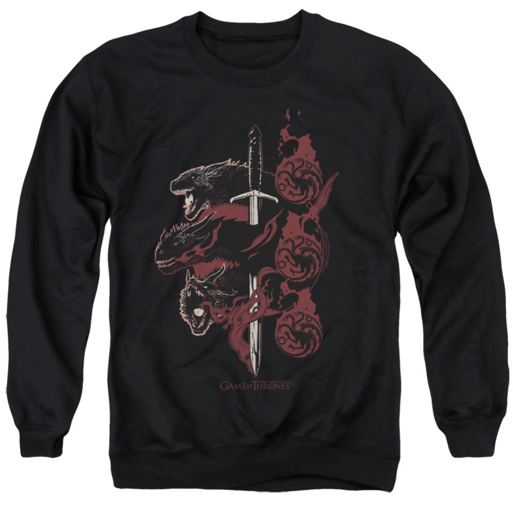 Game Of Thrones Targaryen Dragons Men's Crewneck 50 50 Poly Long-Sleeve T-Shirt