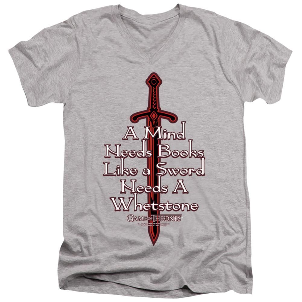 Game Of Thrones The Mind Needs Books Men's 30/1 Cotton Slim V-Neck T-Shirt