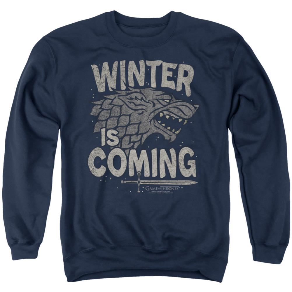Game Of Thrones Winter Is Coming Men's Crewneck 50 50 Poly Long-Sleeve T-Shirt