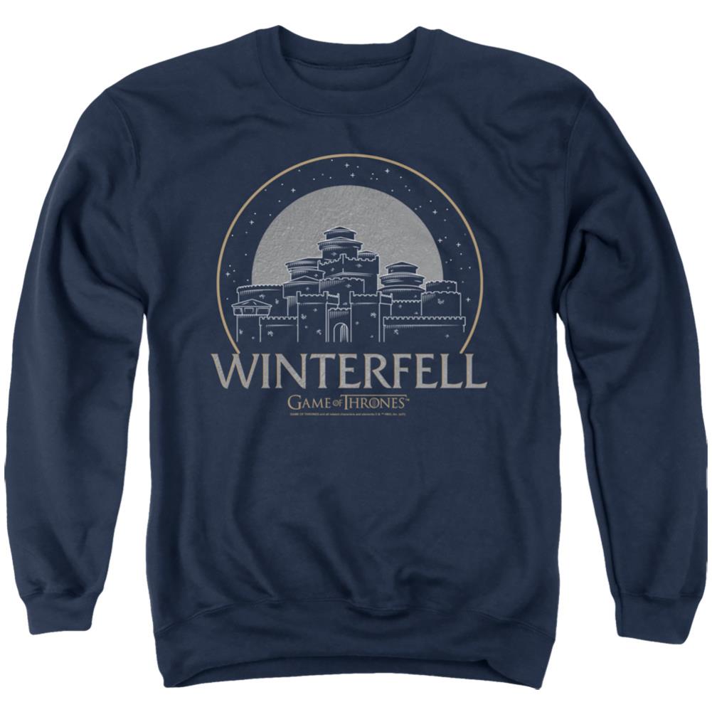Game Of Thrones Winterfell Men's Crewneck 50 50 Poly Long-Sleeve T-Shirt