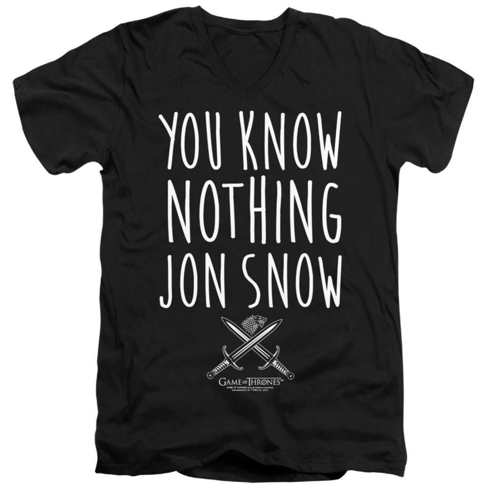 Game Of Thrones You Know Nothing Jon Snow Men's 30/1 Cotton Slim V-Neck T-Shirt