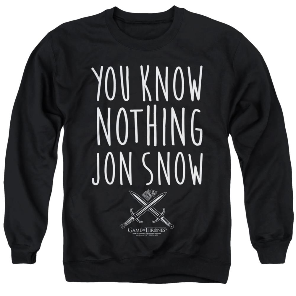 Game Of Thrones You Know Nothing Jon Snow Men's Crewneck 50 50 Poly Long-Sleeve T-Shirt