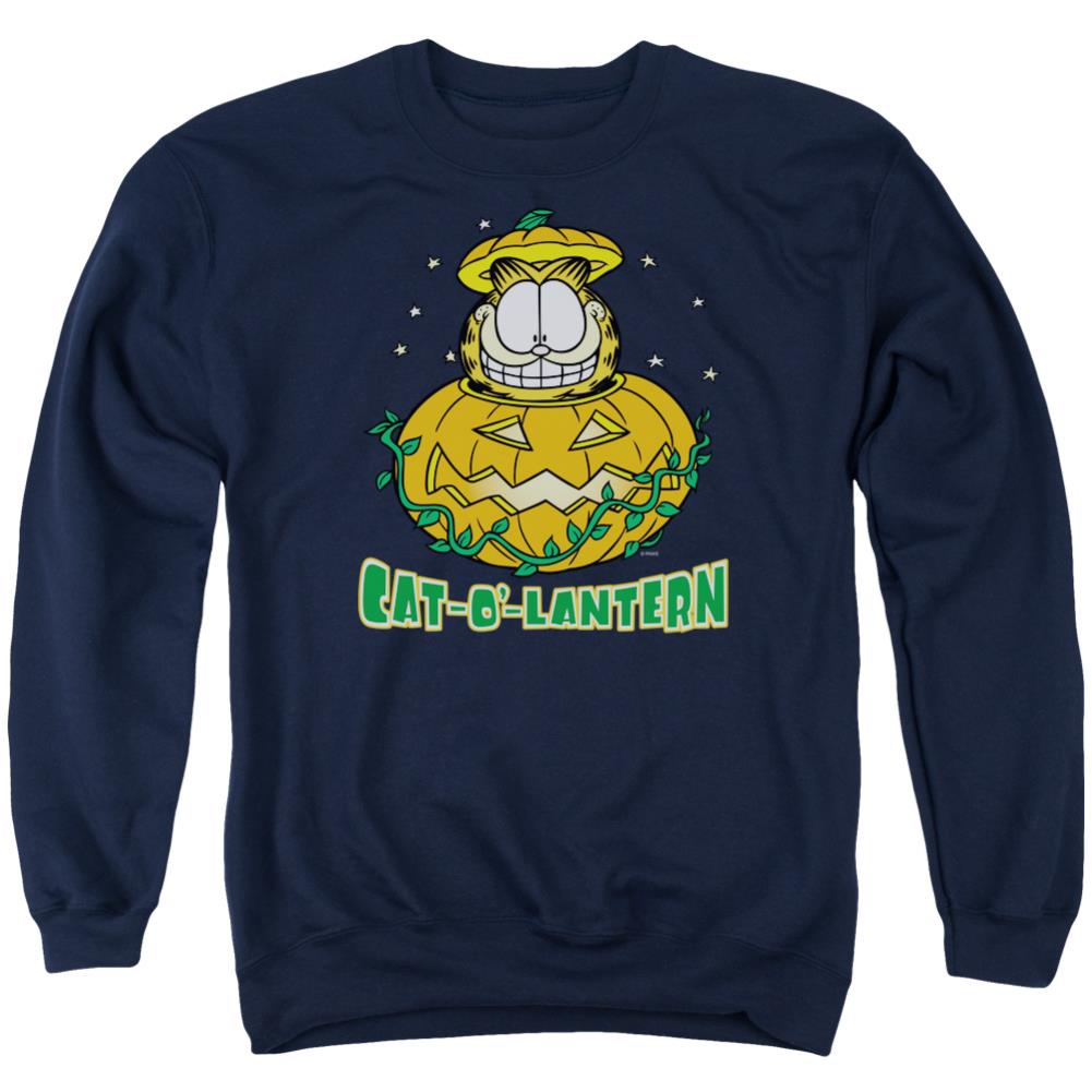 Garfield Cat O Lantern Men's Crewneck 50 50 Poly Long-Sleeve T-Shirt
