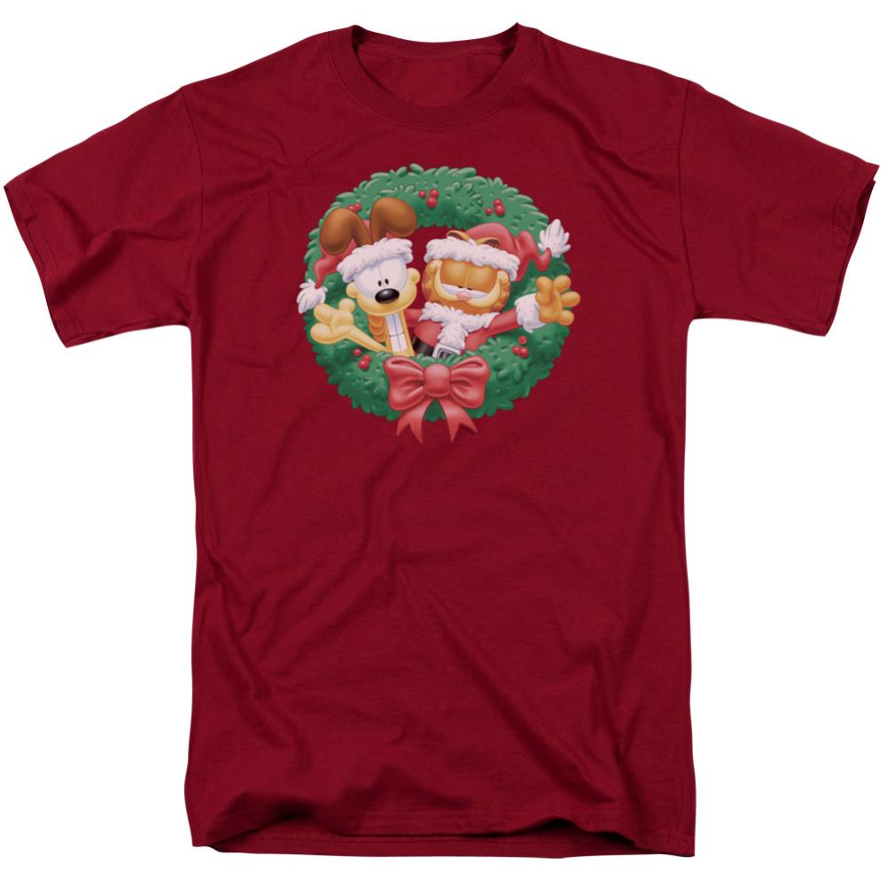Garfield Christmas Wreath Men's 18/1 Cotton Short-Sleeve T-Shirt