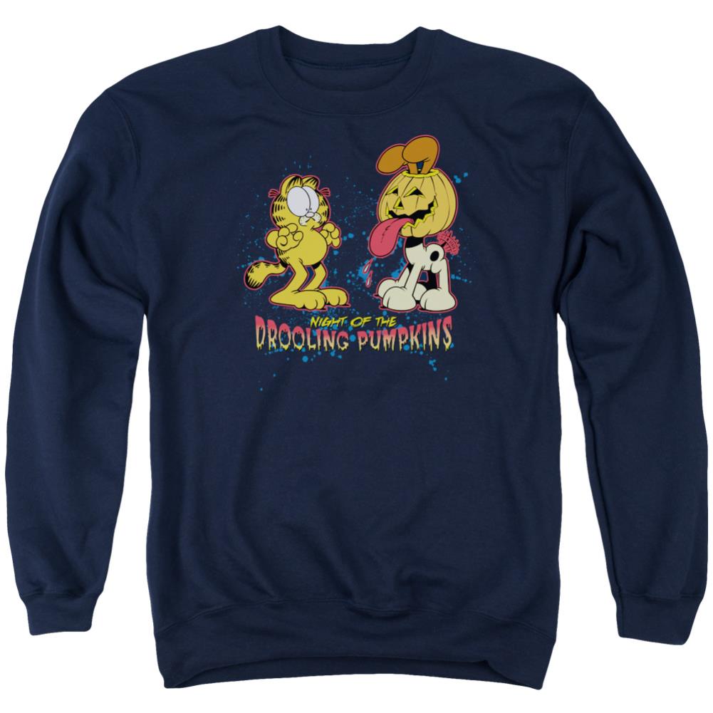 Garfield Drooling Pumpkins Men's Crewneck 50 50 Poly Long-Sleeve T-Shirt