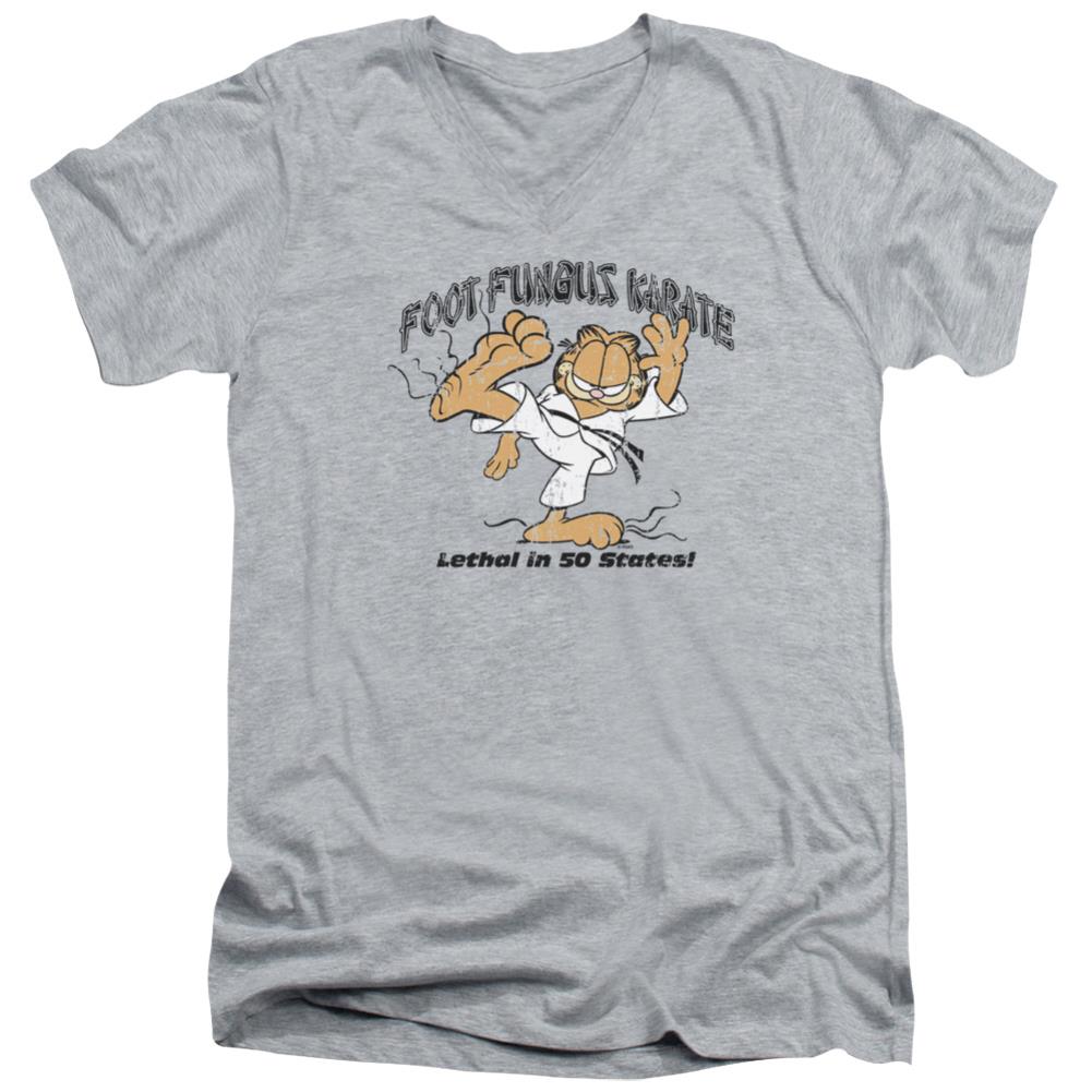 Garfield Foot Fungus Karate Men's 30/1 Cotton Slim V-Neck T-Shirt