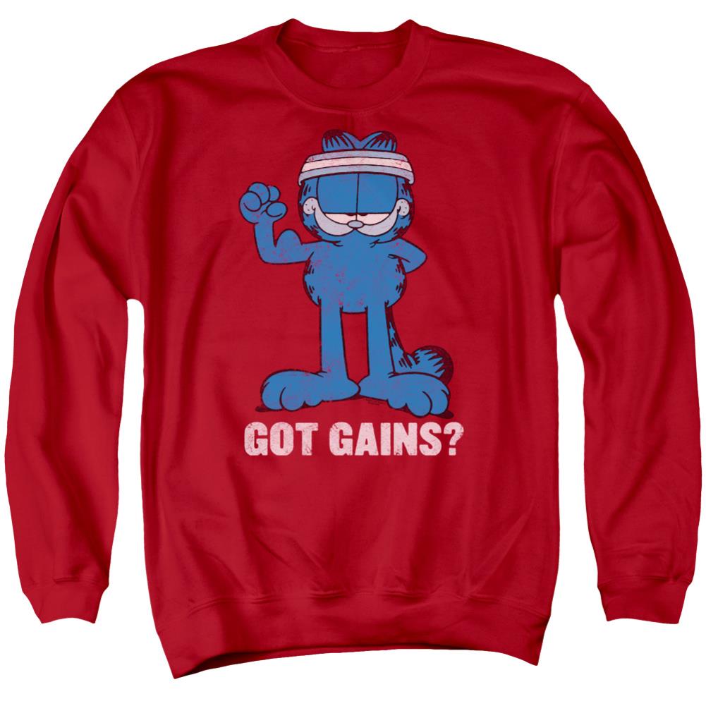 Garfield Got Gains Men's Crewneck 50 50 Poly Long-Sleeve T-Shirt