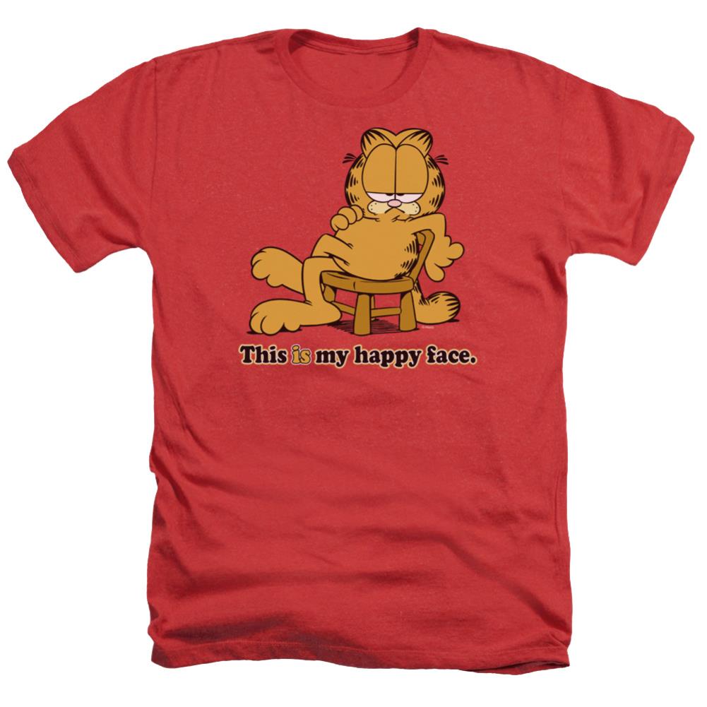 Garfield Happy Face Men's 30/1 Heather 60 40 Poly Short-Sleeve T-Shirt