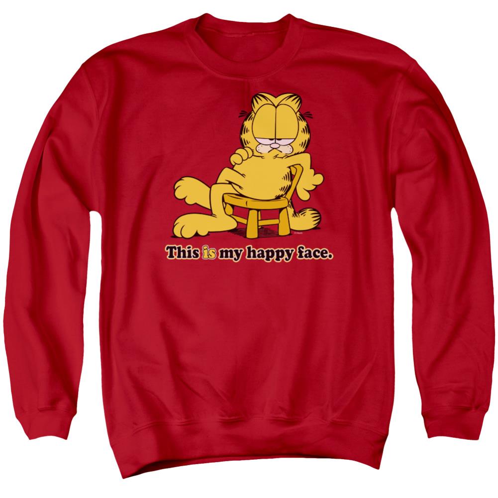 Garfield Happy Face Men's Crewneck 50 50 Poly Long-Sleeve T-Shirt