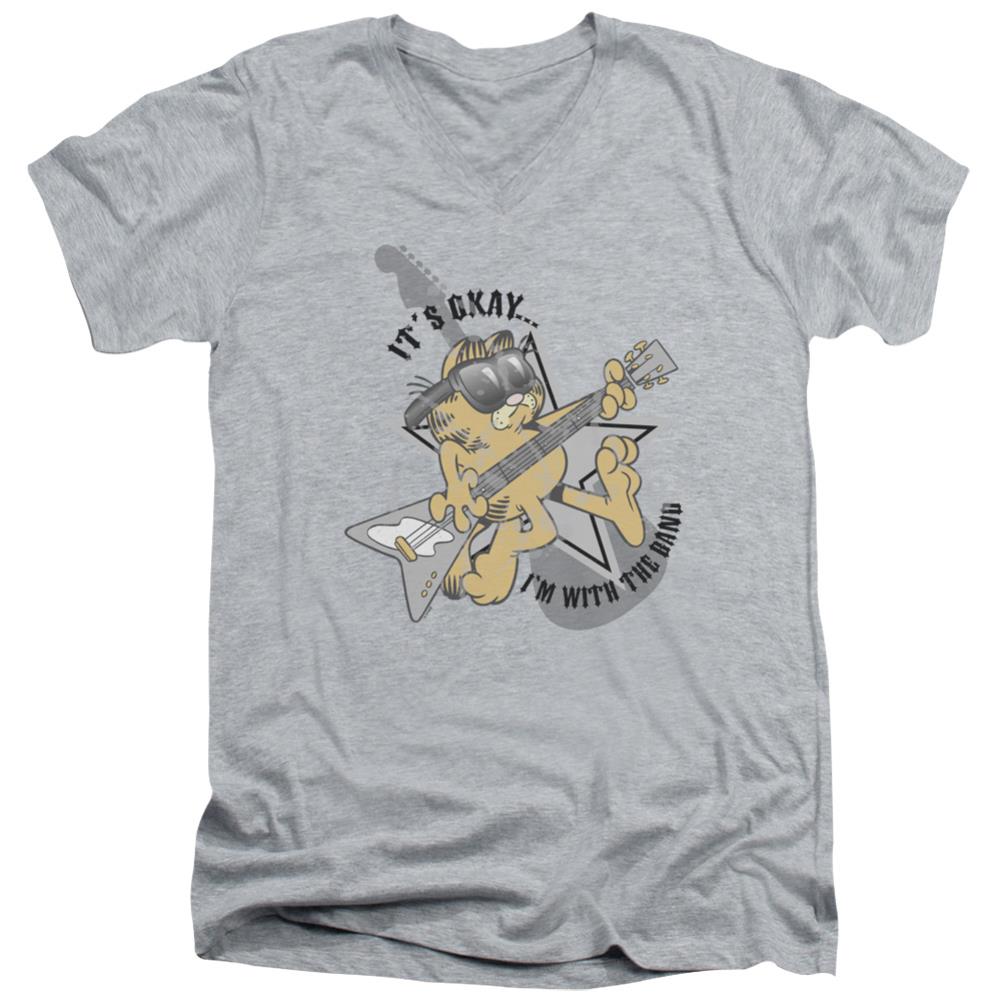 Garfield Im With The Band Men's 30/1 Cotton Slim V-Neck T-Shirt