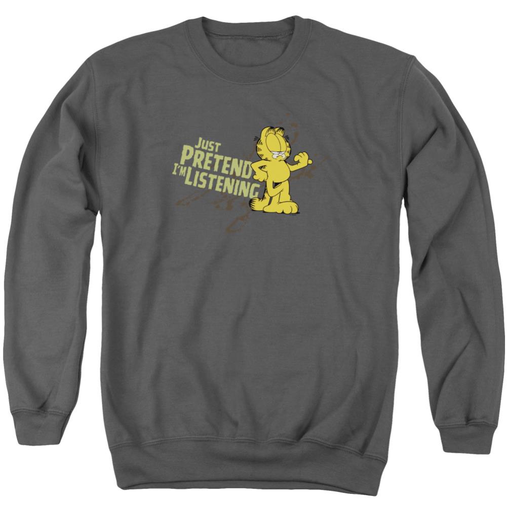 Garfield Just Pretend Im Listening Men's Crewneck 50 50 Poly Long-Sleeve T-Shirt