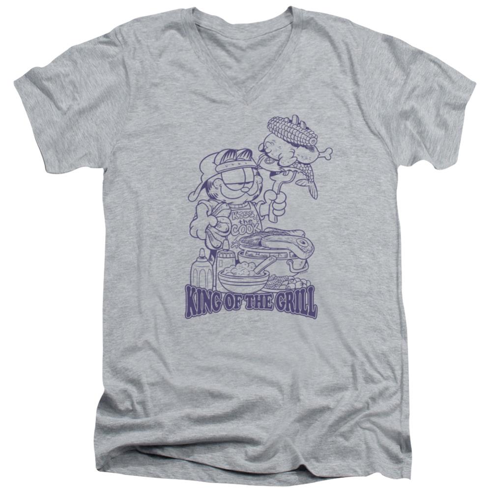 Garfield King Of The Grill Men's 30/1 Cotton Slim V-Neck T-Shirt