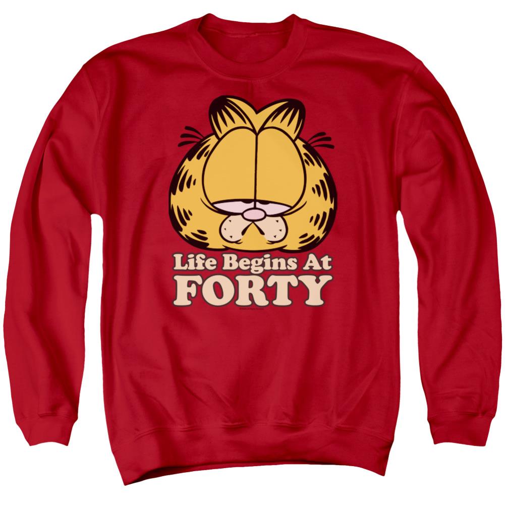 Garfield Life Begins At Forty Men's Crewneck 50 50 Poly Long-Sleeve T-Shirt