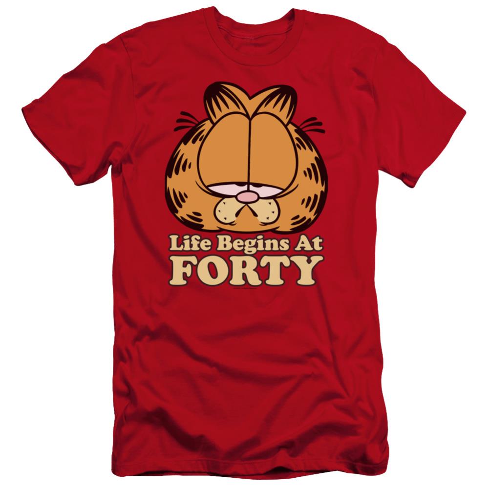 Garfield Life Begins At Forty Men's Ultra-Soft 30/1 Cotton Slim Short-Sleeve T-Shirt