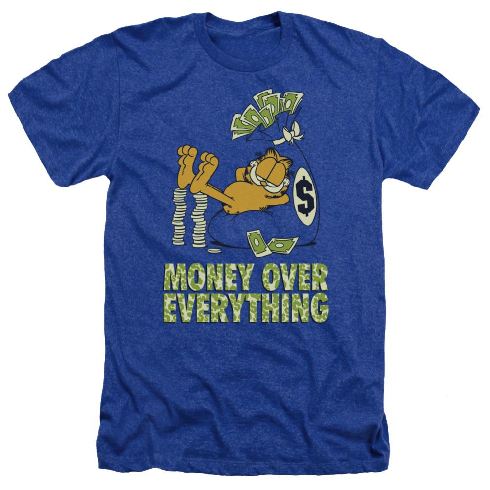 Garfield Money Is Everything Men's 30/1 Heather 60 40 Poly Short-Sleeve T-Shirt