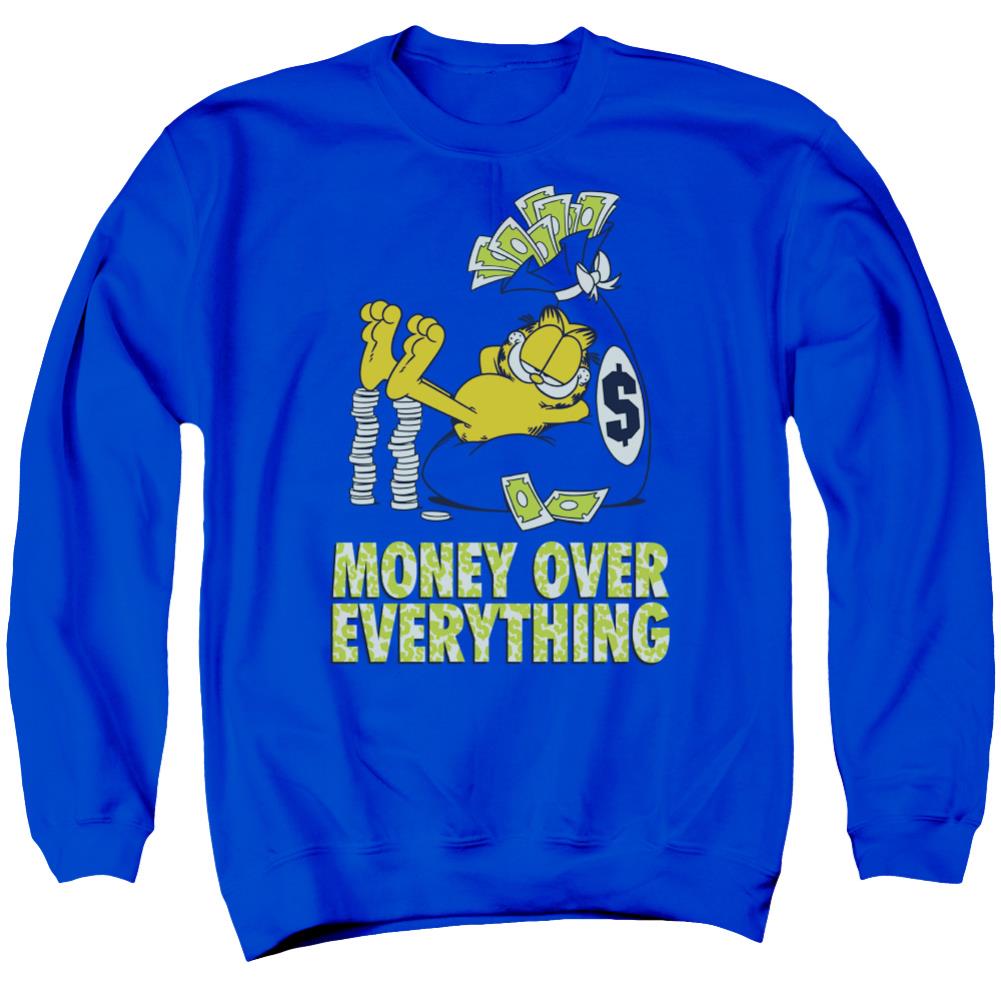 Garfield Money Is Everything Men's Crewneck 50 50 Poly Long-Sleeve T-Shirt