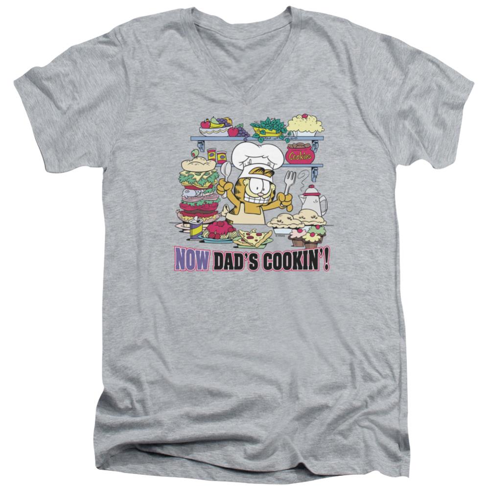 Garfield Now Dads Cooking Men's 30/1 Cotton Slim V-Neck T-Shirt
