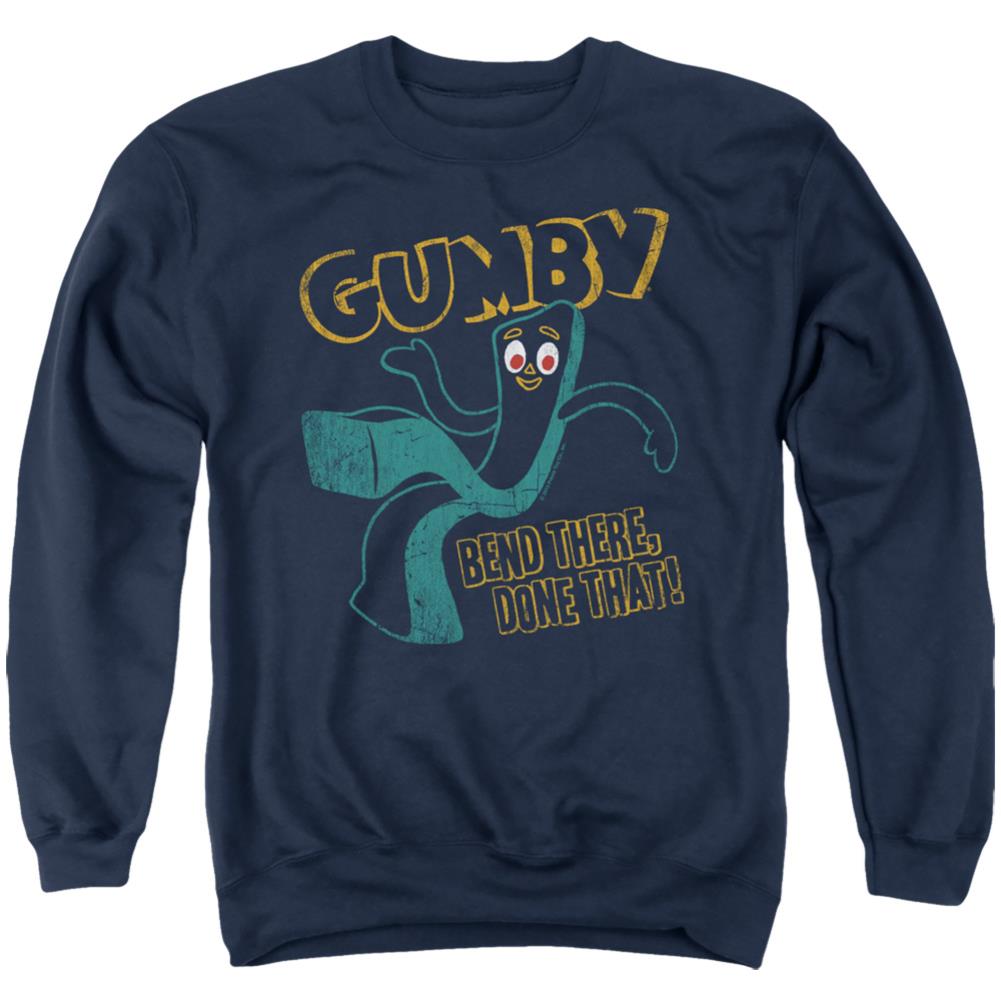 Gumby Bend There Men's Crewneck 50 50 Poly Long-Sleeve T-Shirt