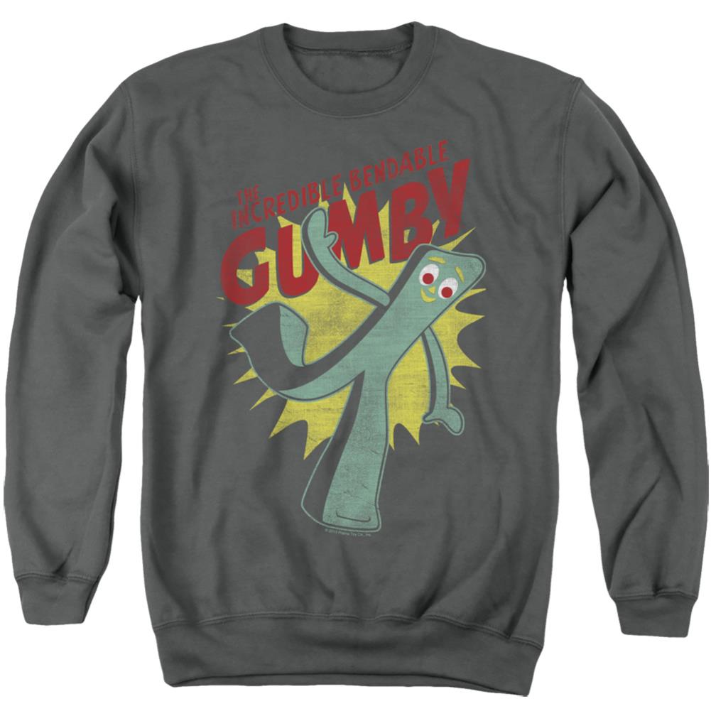 Gumby Bendable Men's Crewneck 50 50 Poly Long-Sleeve T-Shirt