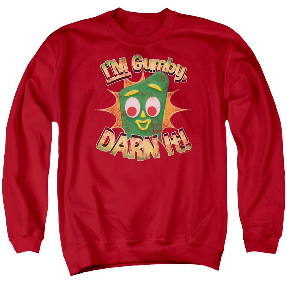 Gumby Darn It Men's Crewneck 50 50 Poly Long-Sleeve T-Shirt