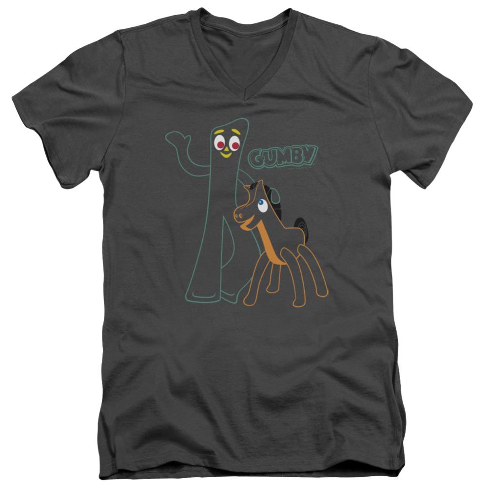 Gumby Outlines Men's 30/1 Cotton Slim V-Neck T-Shirt