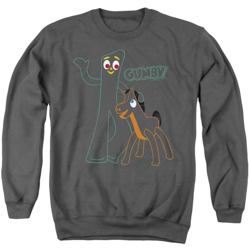 Gumby Outlines Men's Crewneck 50 50 Poly Long-Sleeve T-Shirt