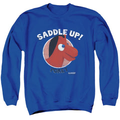 Gumby Saddle Up Men's Crewneck 50 50 Poly Long-Sleeve T-Shirt