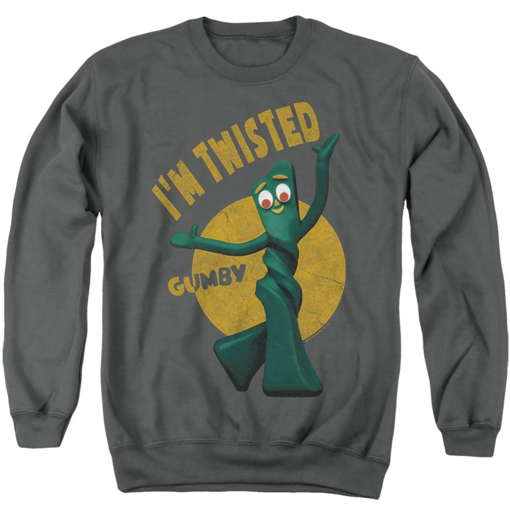 Gumby Twisted Men's Crewneck 50 50 Poly Long-Sleeve T-Shirt