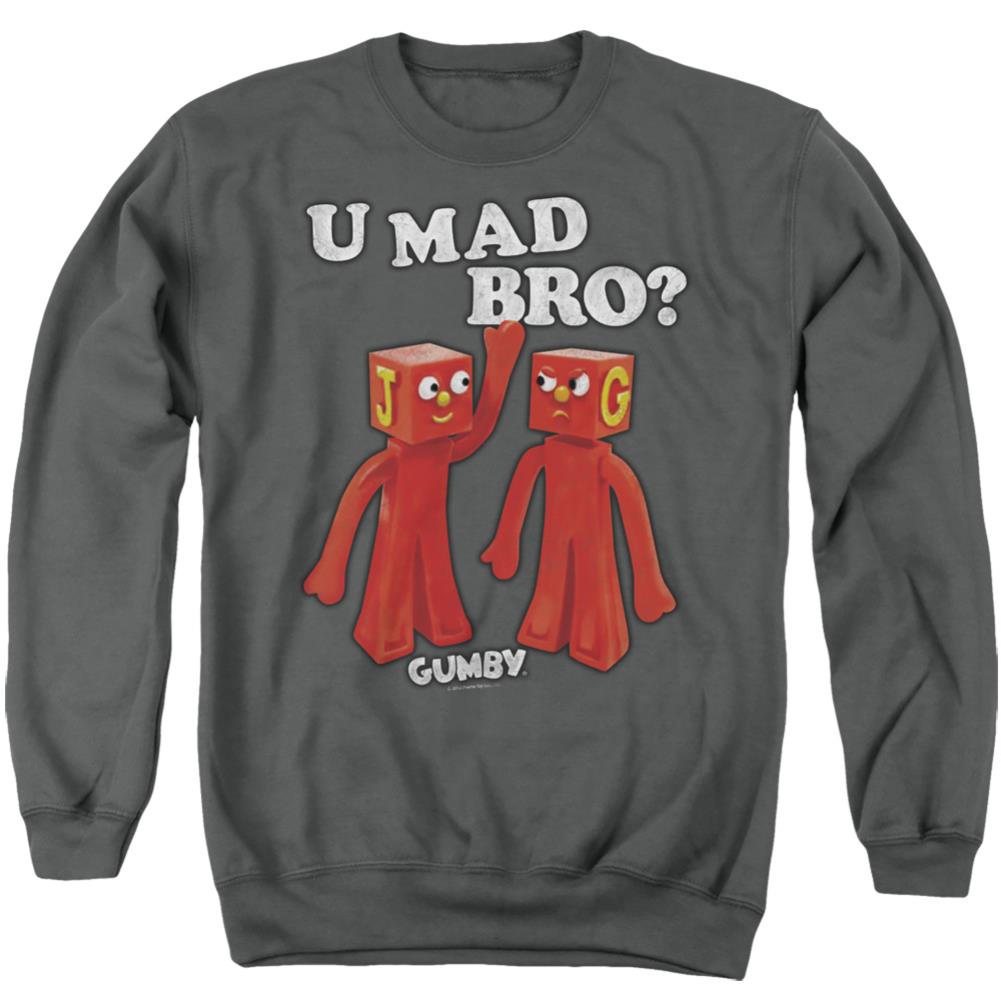 Gumby U Mad Bro Men's Crewneck 50 50 Poly Long-Sleeve T-Shirt