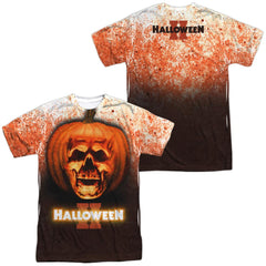 Halloween II Pumpkin Skull (Front/Back Print) Men's Regular Fit Polyester Short-Sleeve T-Shirt