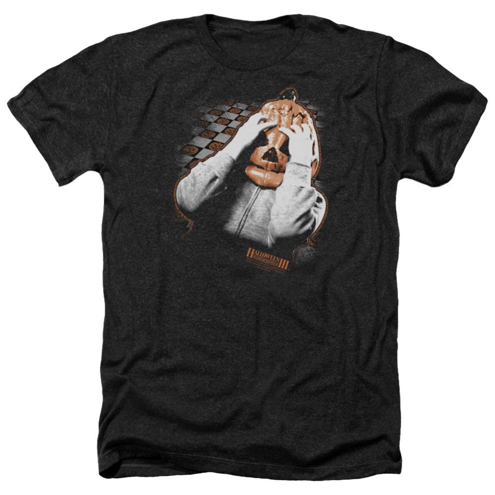 Halloween III Pumpkin Mask Men's 30/1 Heather 60 40 Poly Short-Sleeve T-Shirt
