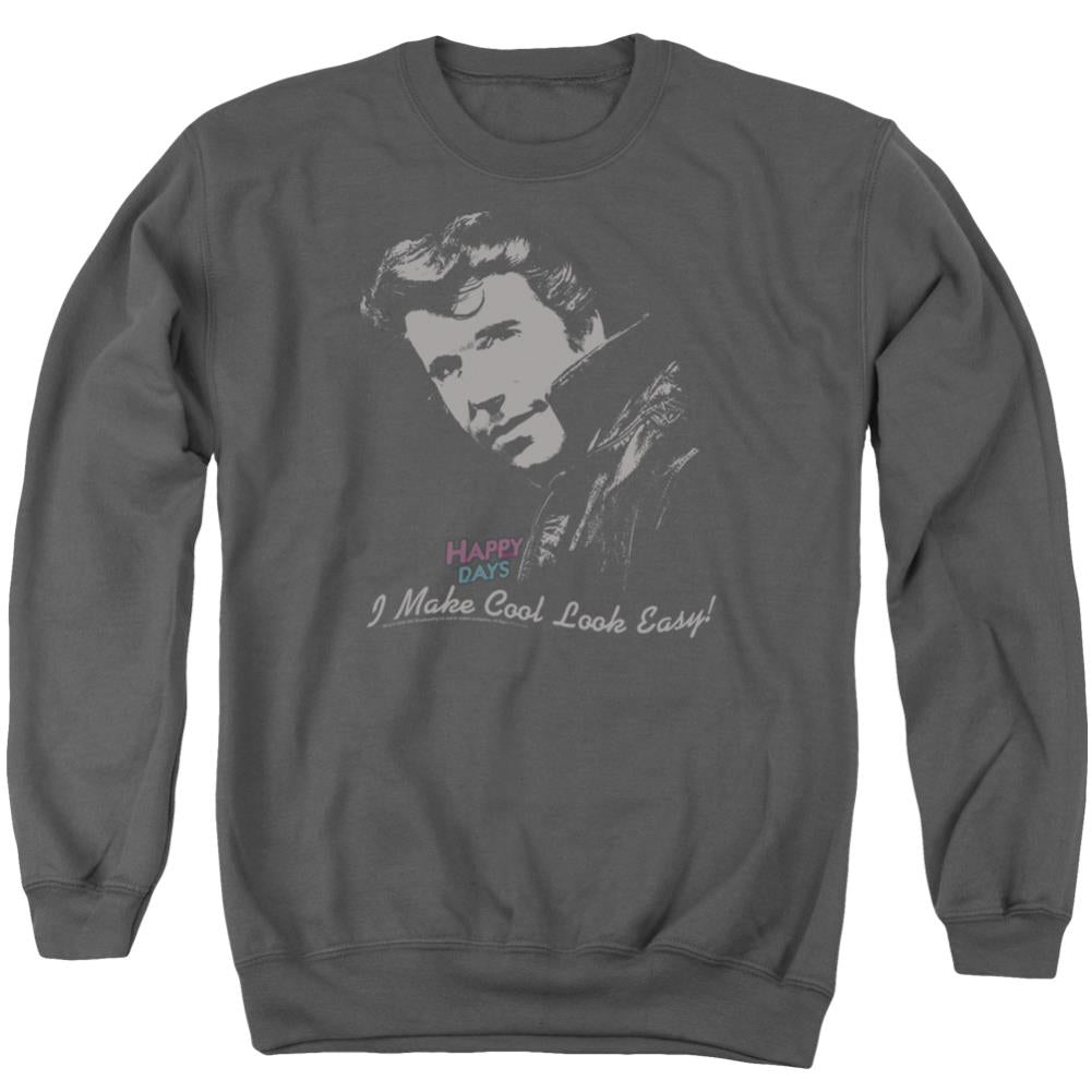 Happy Days Cool Fonz Men's Crewneck 50 50 Poly Long-Sleeve T-Shirt
