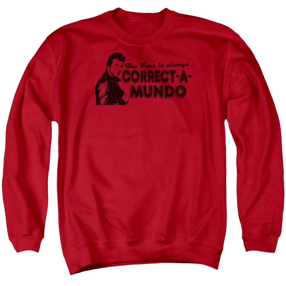 Happy Days Correct A Mundo Men's Crewneck 50 50 Poly Long-Sleeve T-Shirt