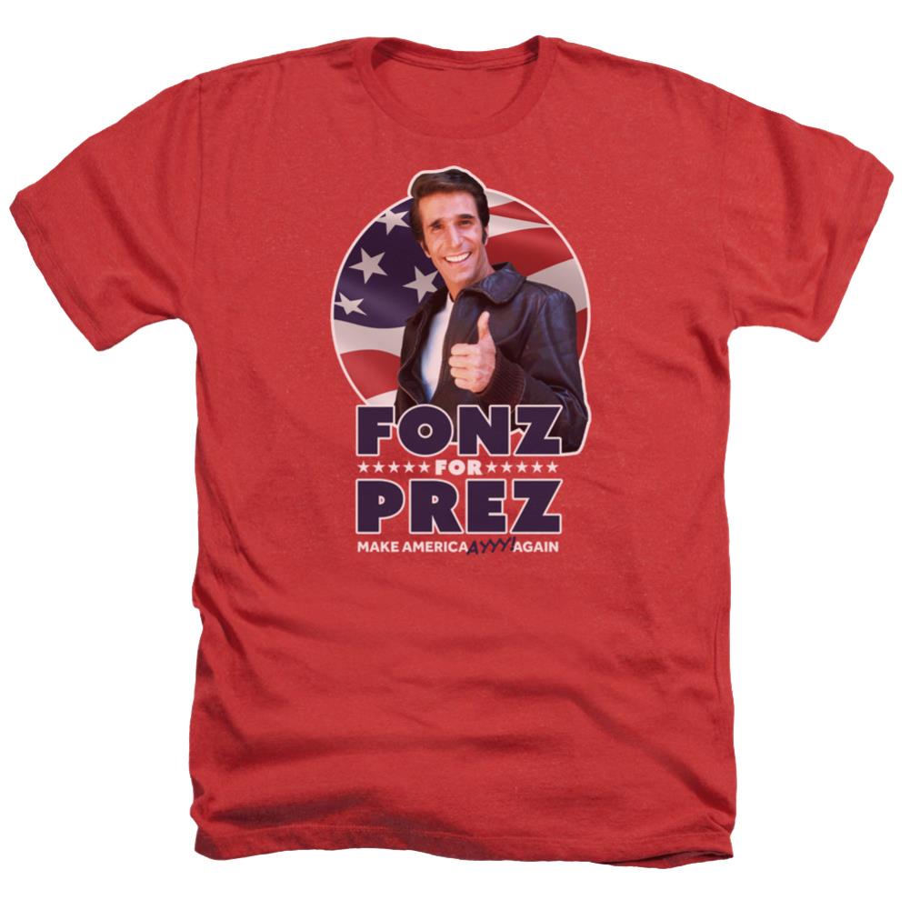 Happy Days Fonz For Prez Men's 30/1 Heather 60 40 Poly Short-Sleeve T-Shirt
