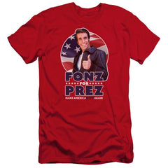 Happy Days Fonz For Prez Men's Ultra-Soft 30/1 Cotton Slim Short-Sleeve T-Shirt