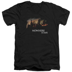 Harry Potter Burning Hogwarts Men's 30/1 Cotton Slim V-Neck T-Shirt