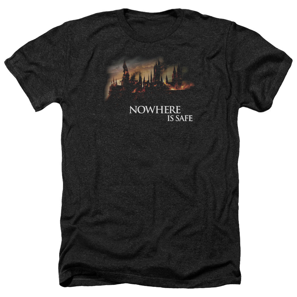 Harry Potter Burning Hogwarts Men's 30/1 Heather 60 40 Poly Short-Sleeve T-Shirt