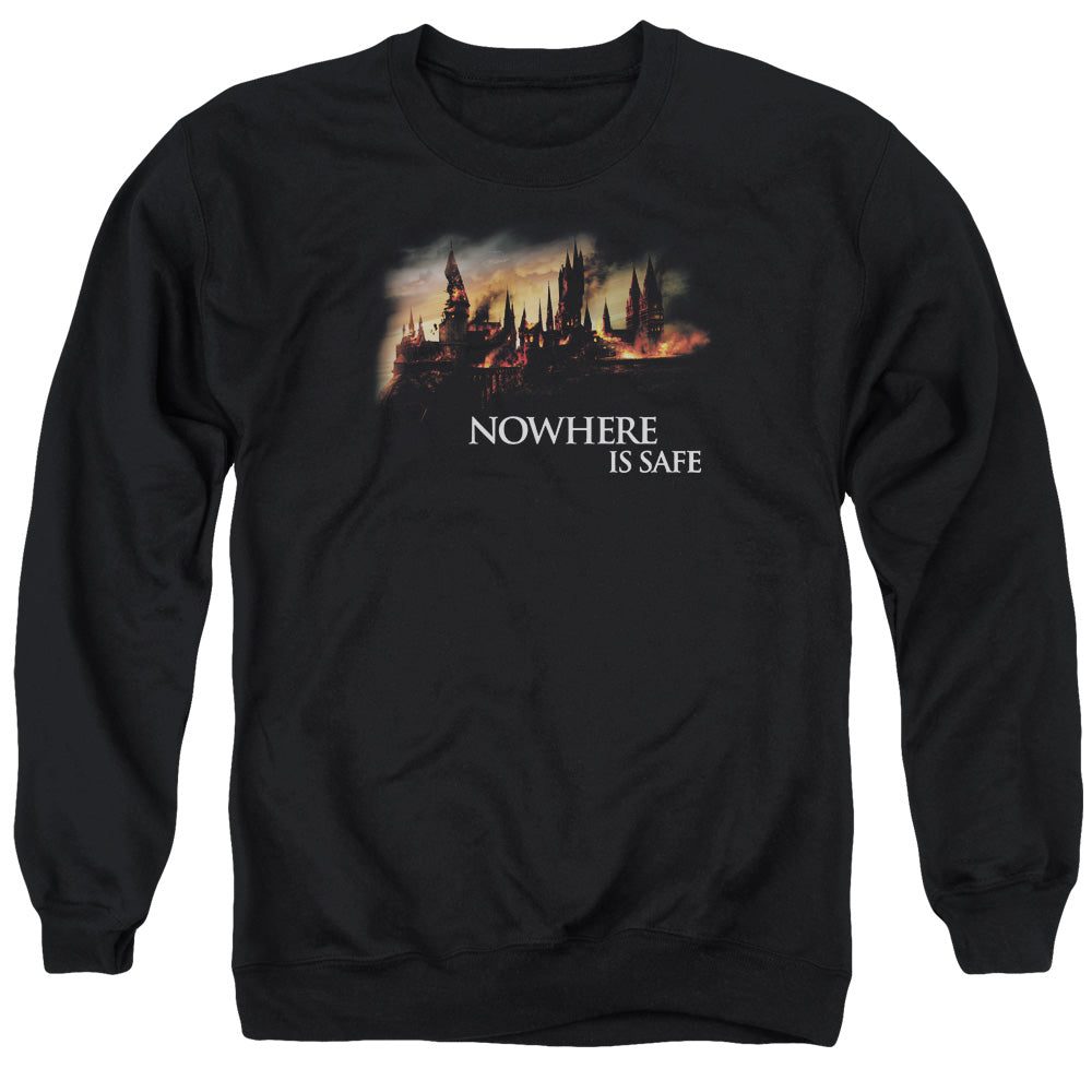 Harry Potter Burning Hogwarts Men's Crewneck 50 50 Poly Long-Sleeve T-Shirt