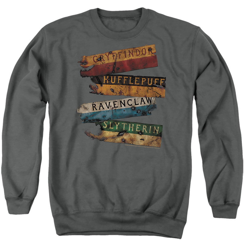 Harry Potter Burnt Banners Men's Crewneck 50 50 Poly Long-Sleeve T-Shirt