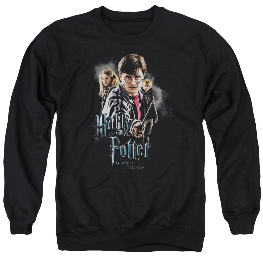 Harry Potter Deathly Hollows Cast Men's Crewneck 50 50 Poly Long-Sleeve T-Shirt